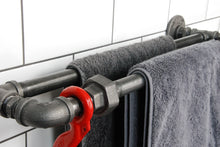 Load image into Gallery viewer, Fe20six industrial double towel rail with red hook