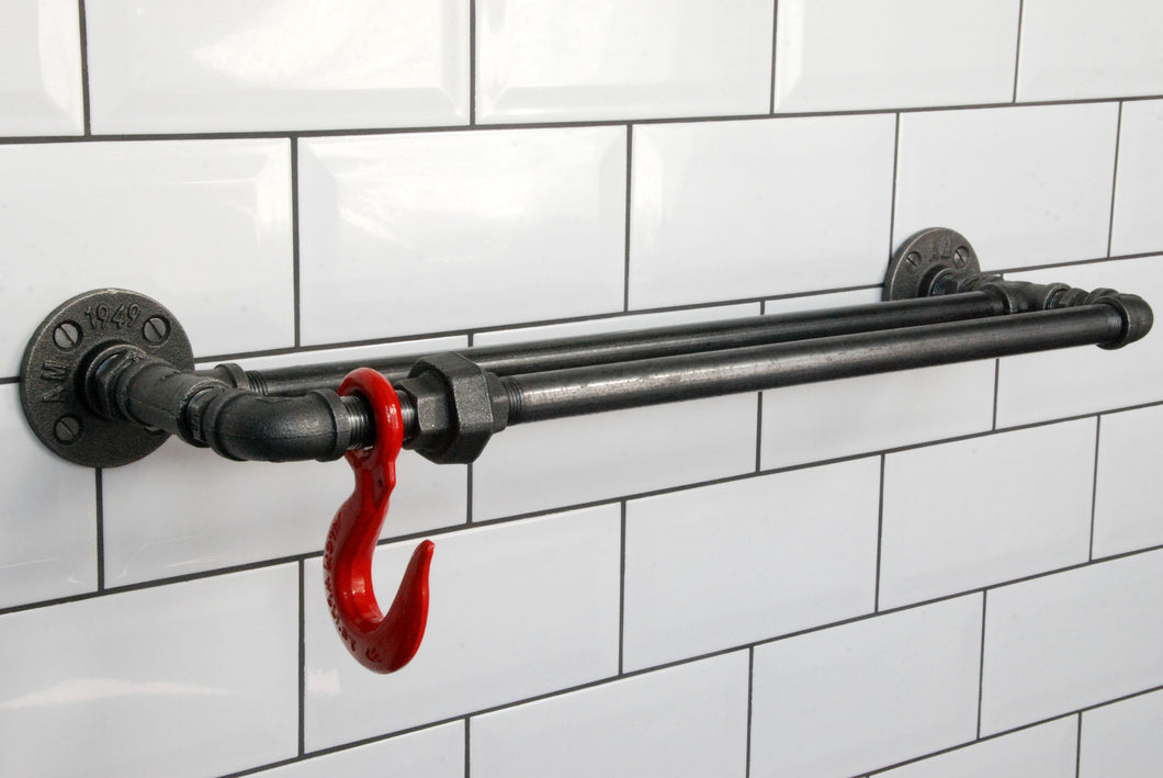 Fe20six industrial double towel rail with red hook