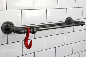 Fe20six industrial double towel rail with red hook
