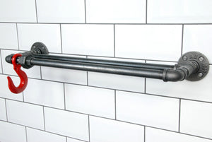 Fe20six industrial double towel rail with red hook