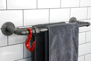 Fe20six industrial double towel rail with red hook
