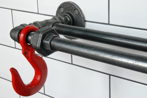 Fe20six industrial double towel rail with red hook