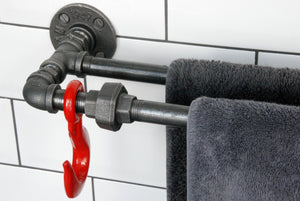Fe20six industrial double towel rail with red hook