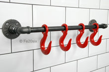 Load image into Gallery viewer, Fe20six kitchen bar mug utensil rack red hooks