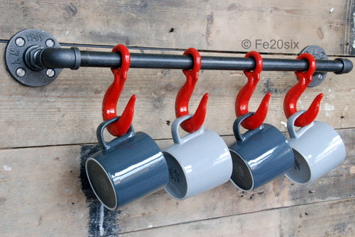 Fe20six kitchen bar mug utensil rack red hooks
